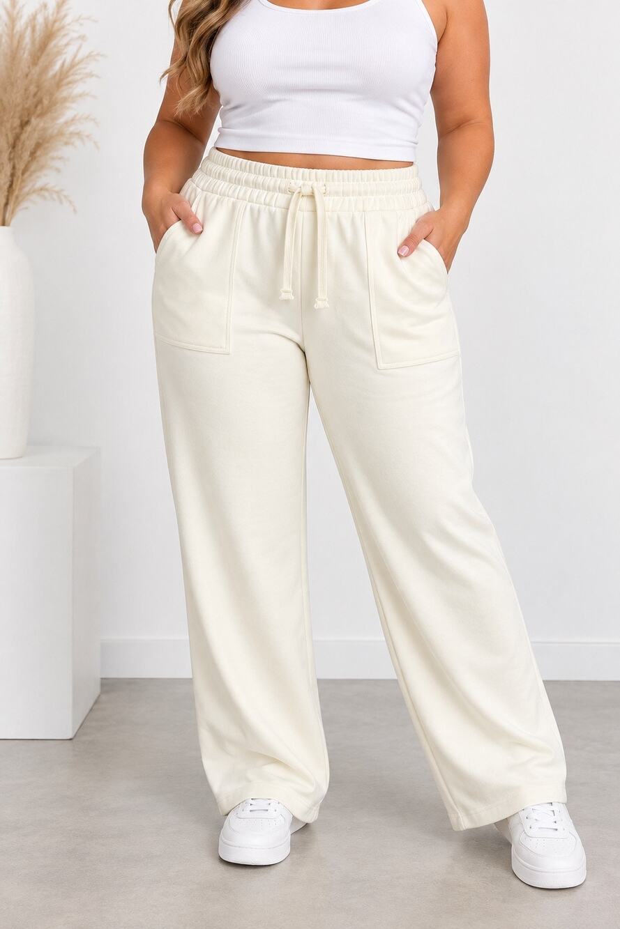 Rae Mode Cream Scuba Wide Leg Drawstring Pants – Size Medium